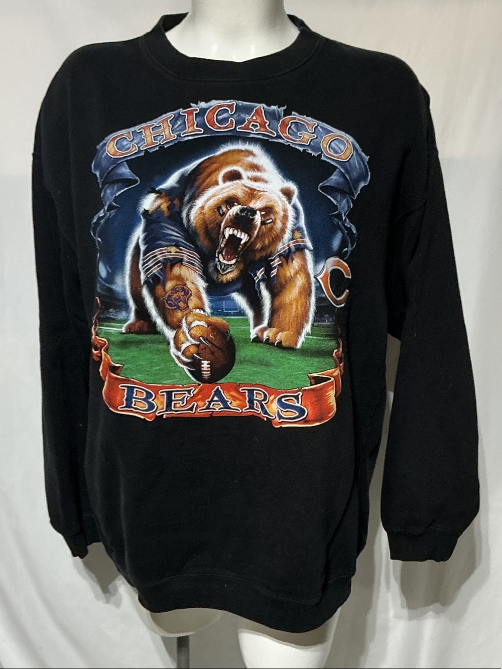 NFL Chicago Bears 1994 Black Graphic Sweatshirt Brown Bear Football Print Sz 2XL